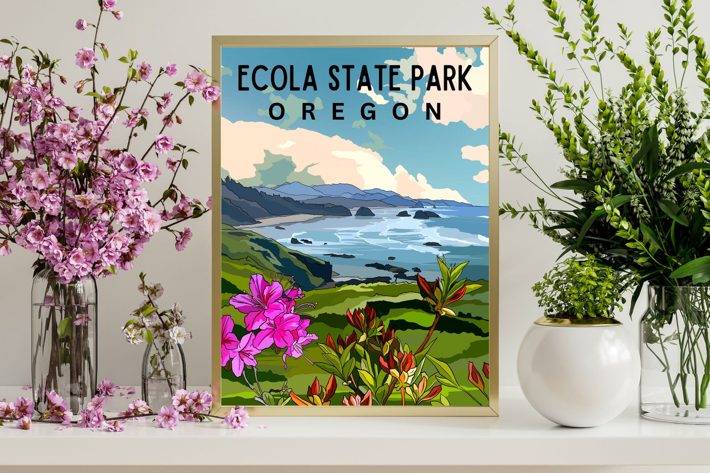 Ecola State Park, Oregon | Travel Poster Art Print - Wild Life Design Co.