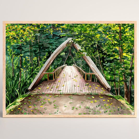 Middle Fork Gateway Suspension Bridge | Archival Watercolor Art Print - Emma H. Baldwin