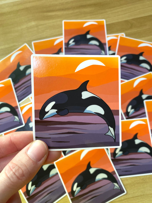 Orca Sunset Vinyl Decal, Waterproof Outdoor Use, UV resistant Decal