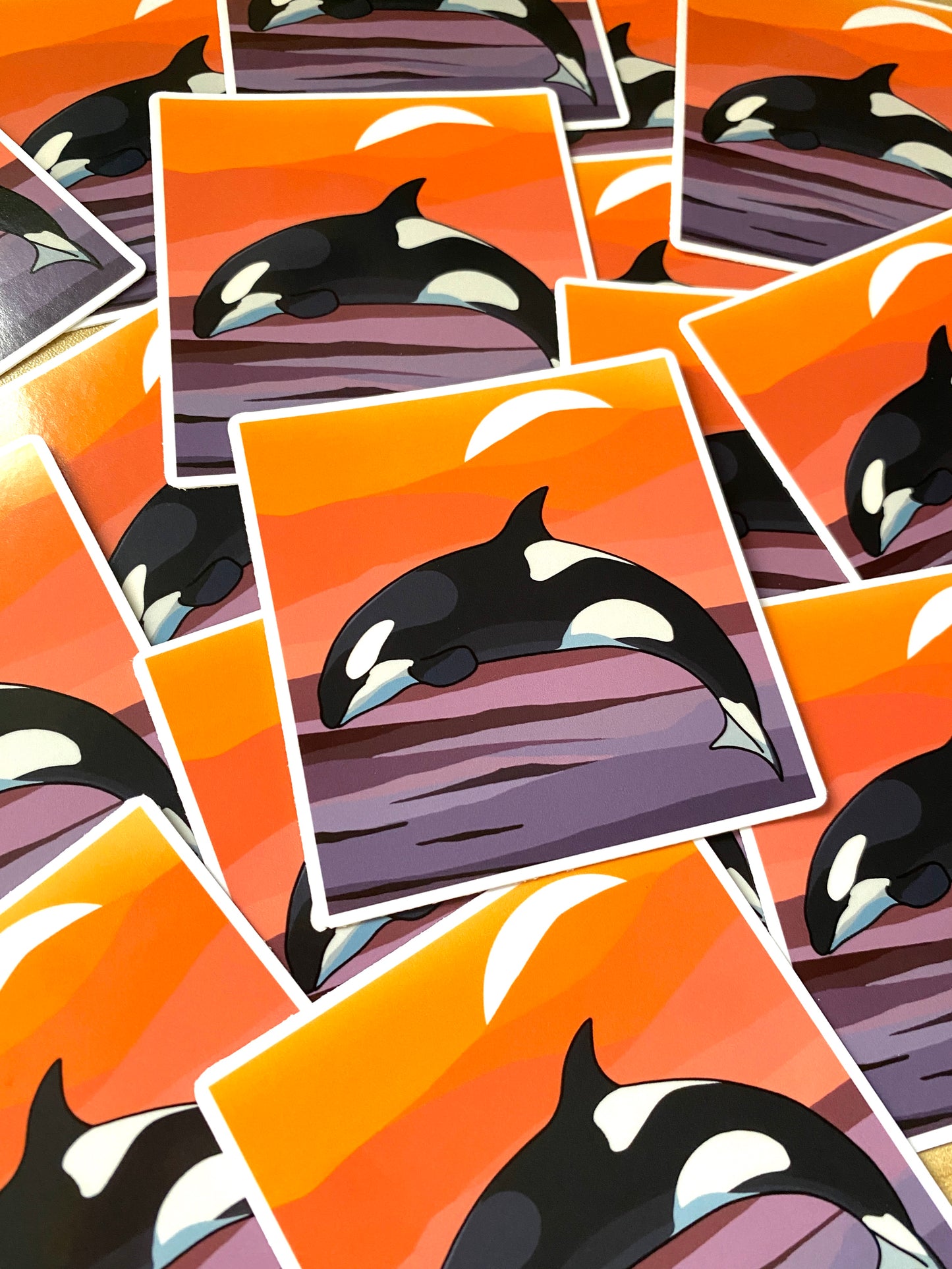 Orca Sunset Vinyl Decal, Waterproof Outdoor Use, UV resistant Decal