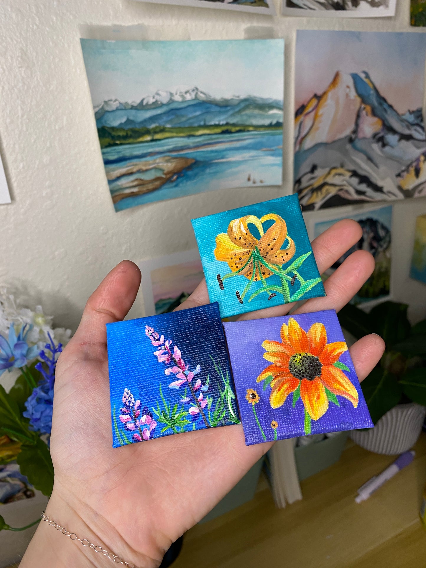 Sunflower Miniature Acrylic Painting on Canvas Panel