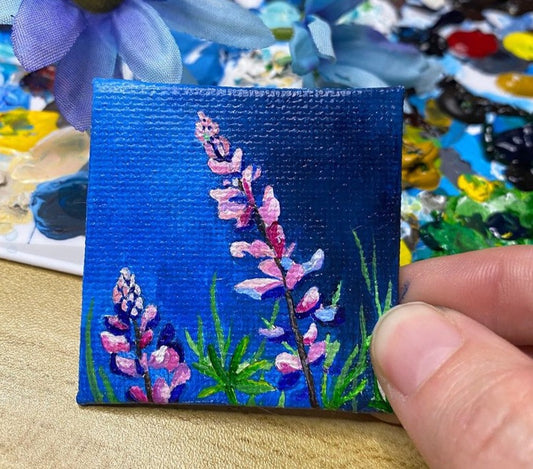 Lupine Miniature Acrylic Painting on Canvas Panel