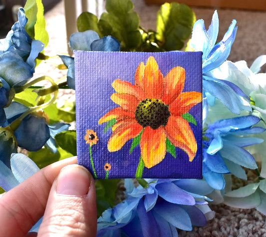 Sunflower Miniature Acrylic Painting on Canvas Panel
