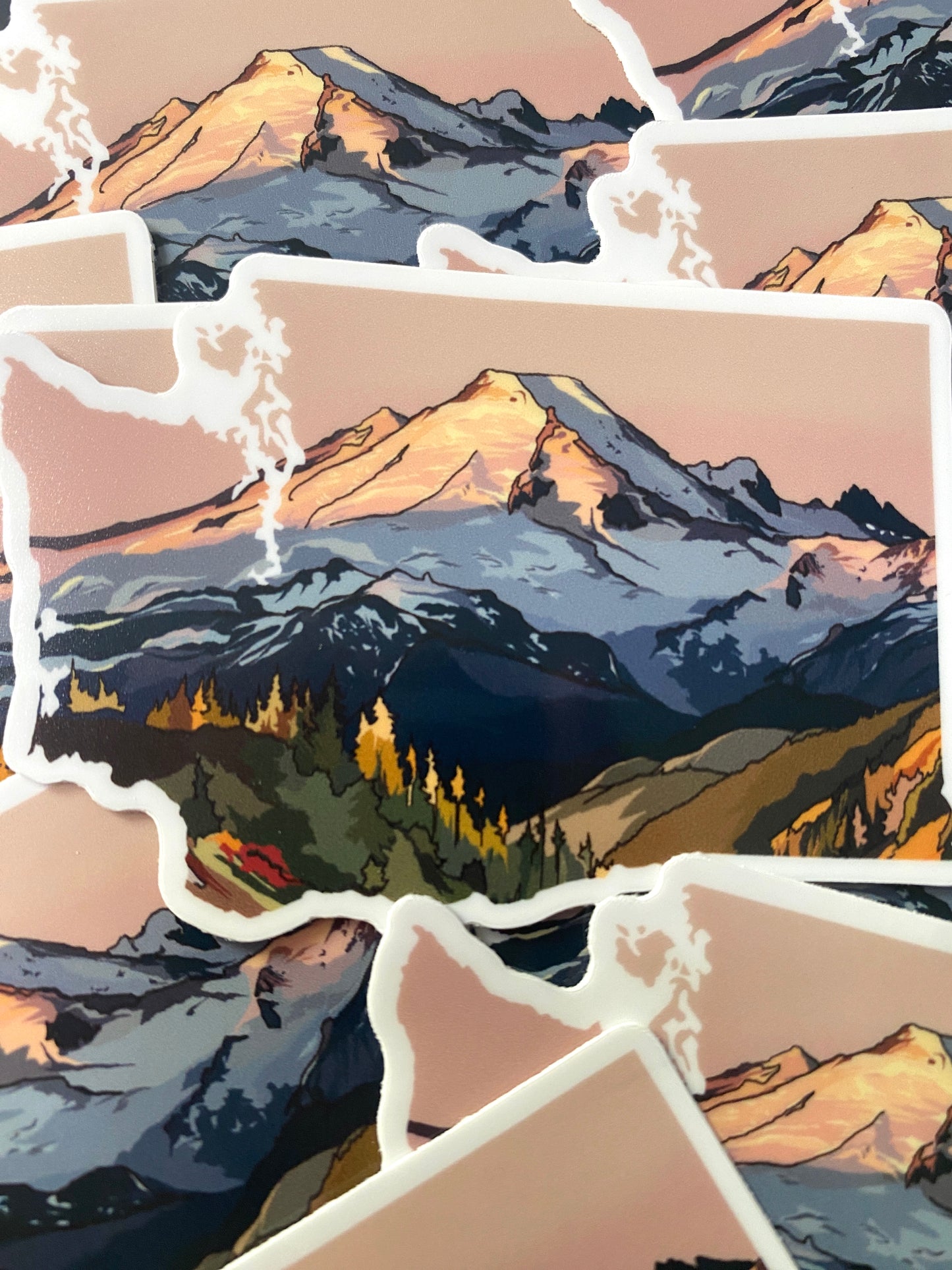 Washington State Sticker - Mount Baker Sunset Art Vinyl Decal