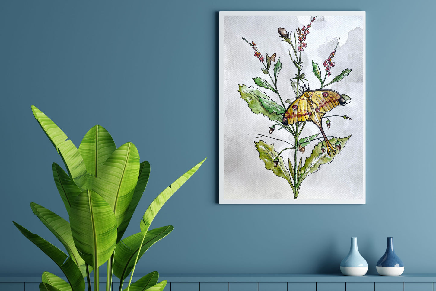 Luna Moth Floral Watercolor Print | Botanical Wall Art