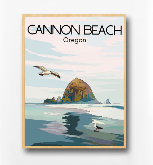 Cannon Beach, Oregon | Travel Poster Art Print - Wild Life Design Co.