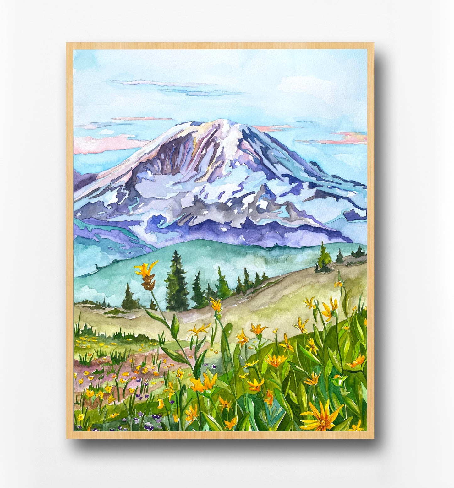 Mt. Rainier Watercolor Art Print | Washington Mountains Wall Art