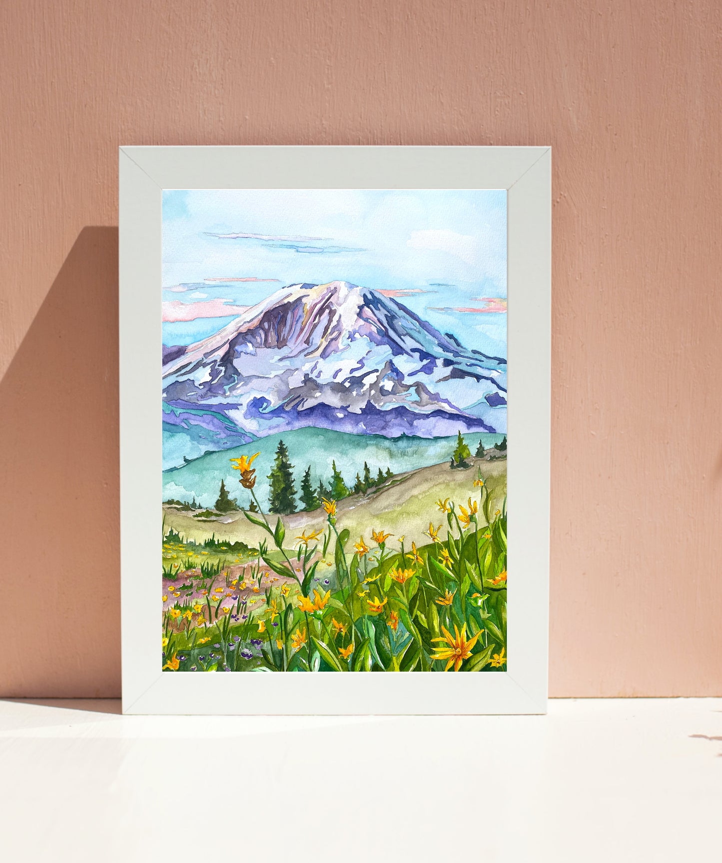 Mt. Rainier Watercolor Art Print | Washington Mountains Wall Art
