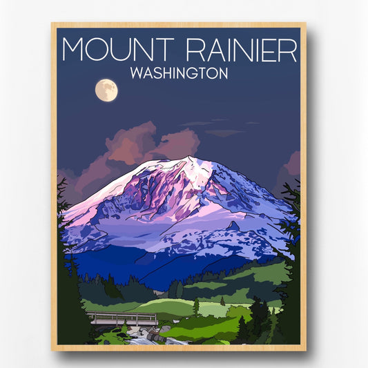 Mount Rainier National Park, Washington | Travel Poster Art Print - Wild Life Design Co.
