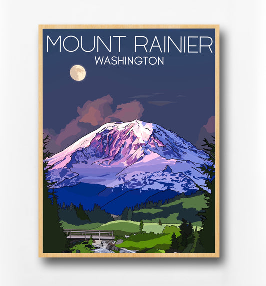 Mount Rainier, Washington Night Print | High-Quality Art Poster