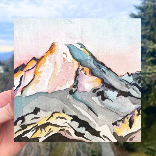 Mt. Adams Wood Panel Print 5x5" | Watercolor Print
