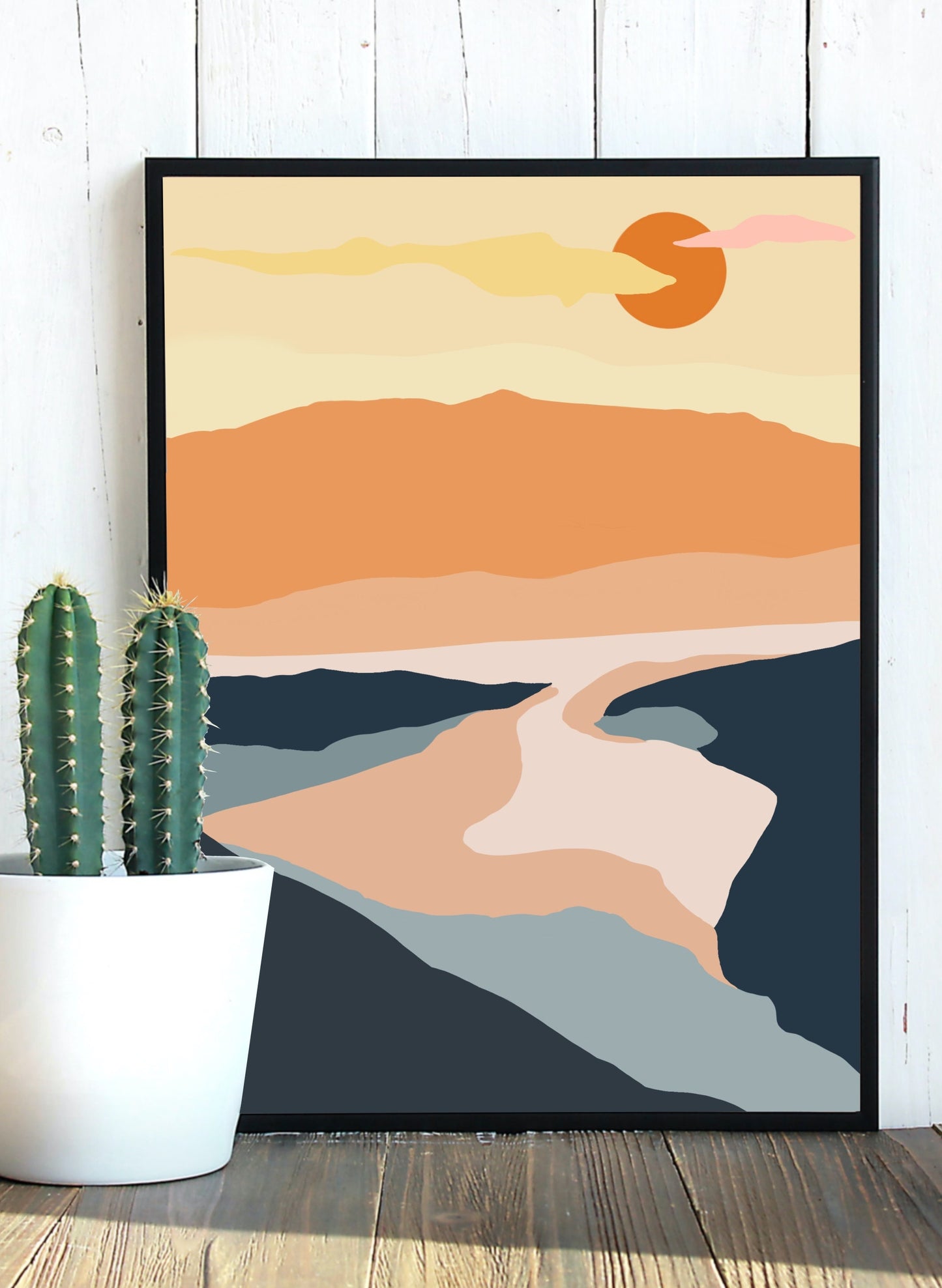 Mountain and River Landscape | Graphic Art Print