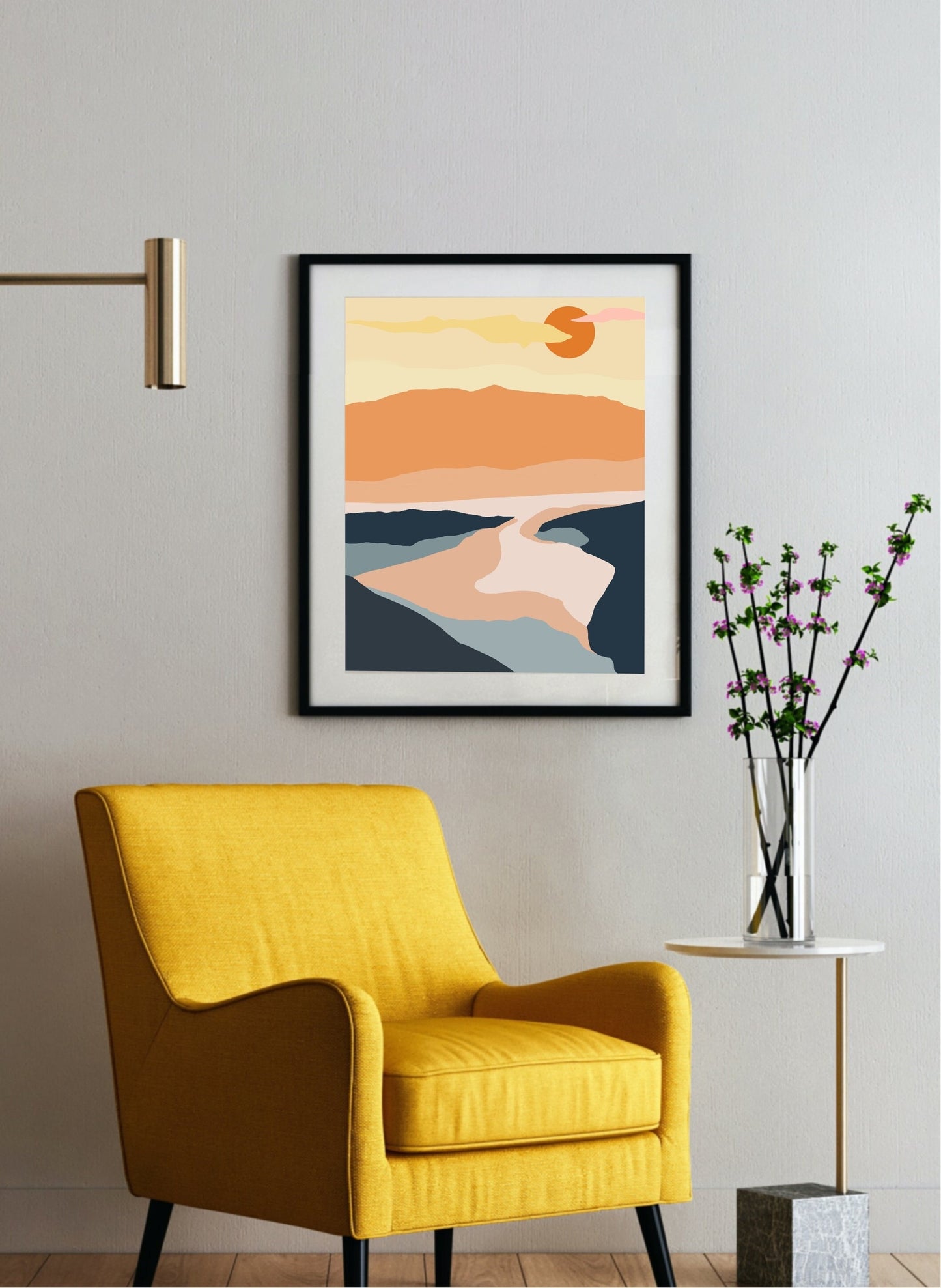 Mountain and River Landscape | Graphic Art Print