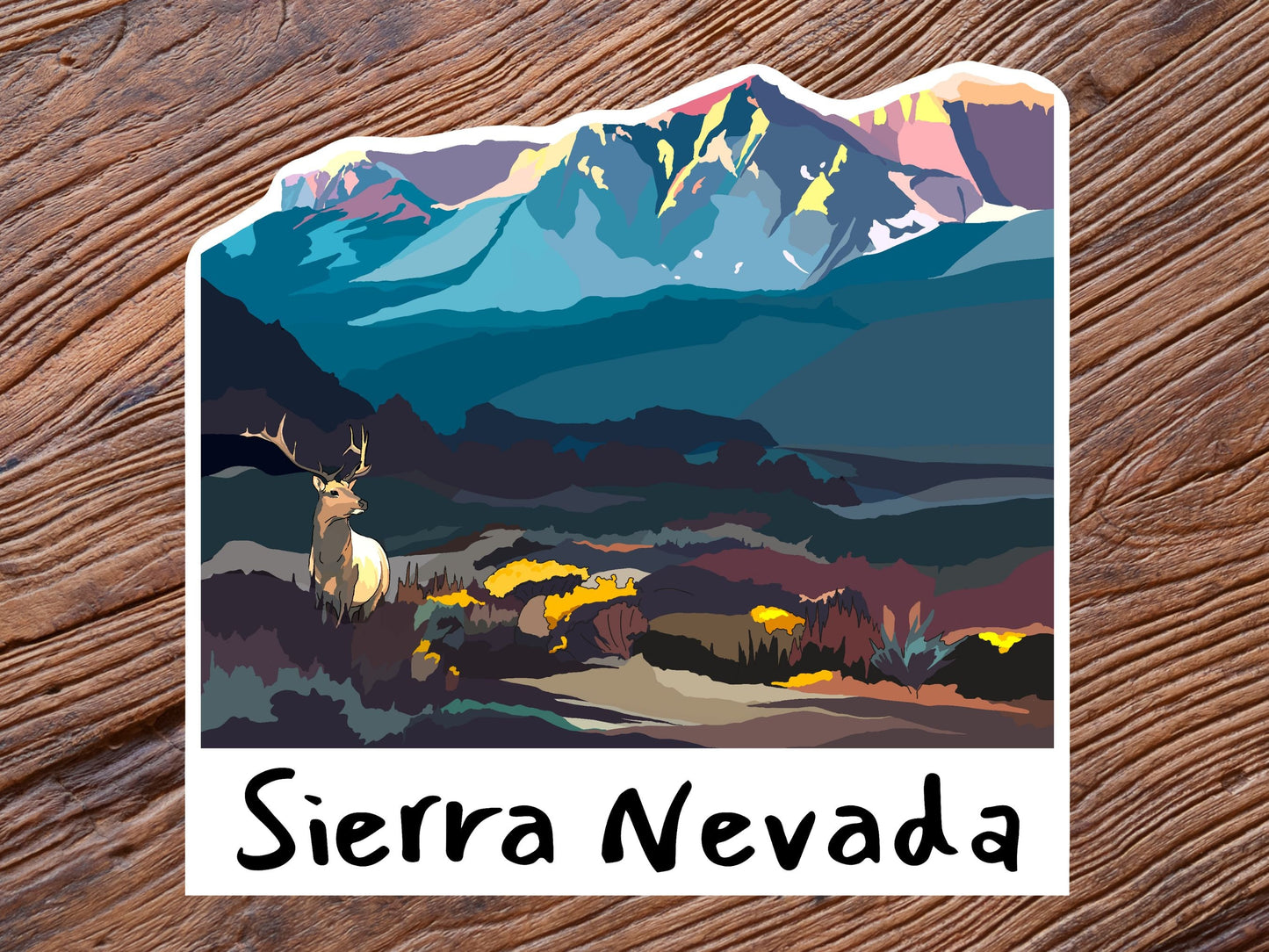 Sierra Nevada Mountains Sticker - Deer and Snowy Mountains - Vinyl Decal, Waterproof Outdoor Use, UV resistant Decal