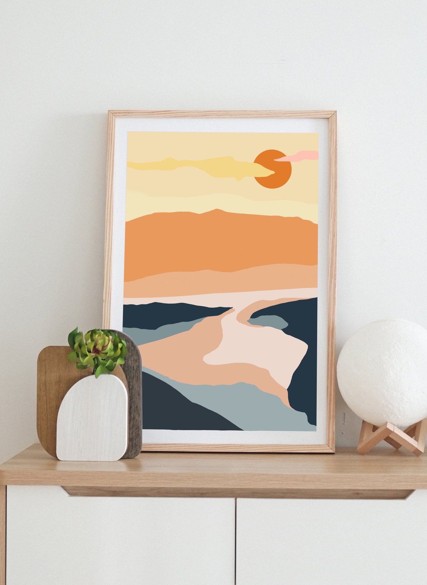 Mountain and River Landscape | Graphic Art Print