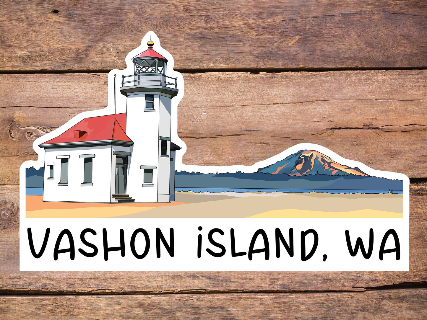 Vashon Island, Washington Sticker - Mount Rainier Vinyl Decal, Waterproof Outdoor Use, UV resistant Decal, Pacific Northwest