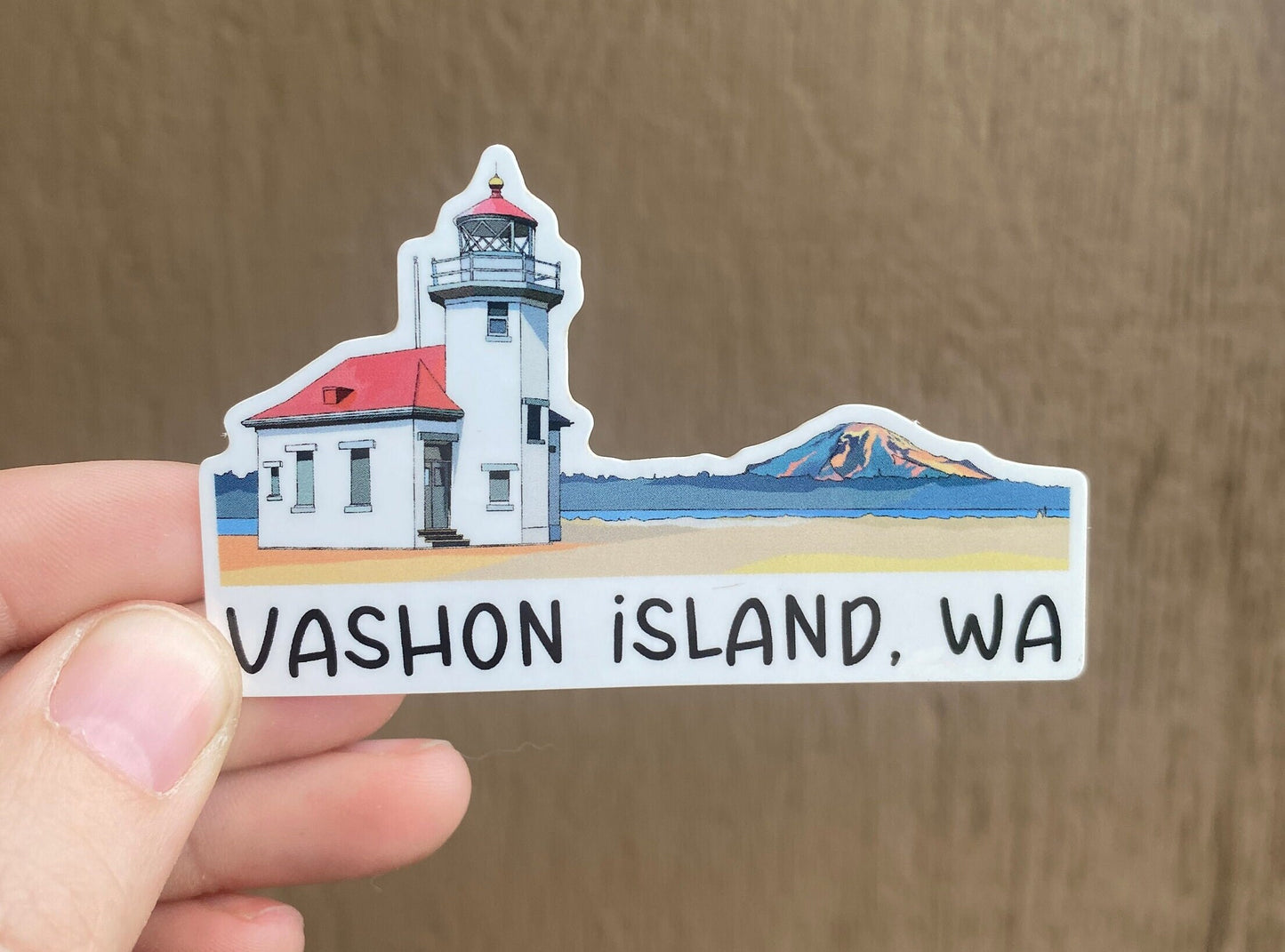 Vashon Island, Washington Sticker - Mount Rainier Vinyl Decal, Waterproof Outdoor Use, UV resistant Decal, Pacific Northwest