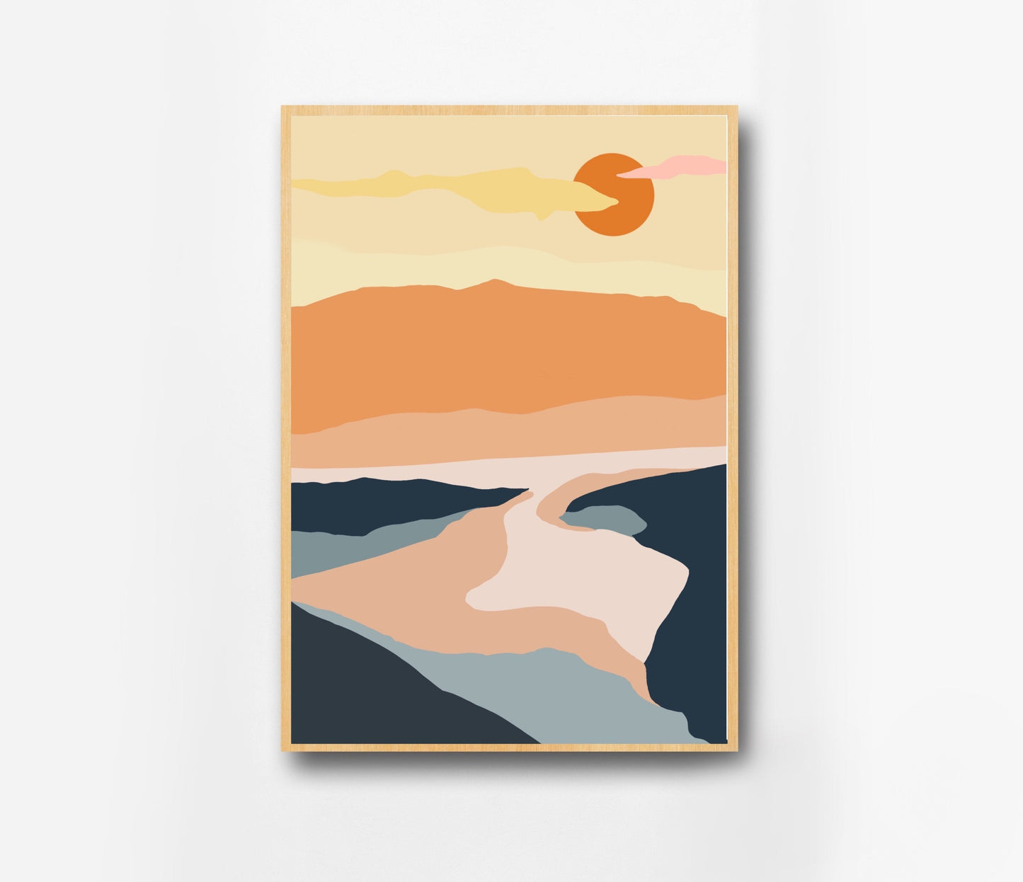 Mountain and River Landscape | Graphic Art Print