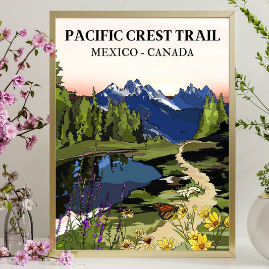 Pacific Crest Trail Hiking Poster | Mexico - California - Oregon - Washington - Canada