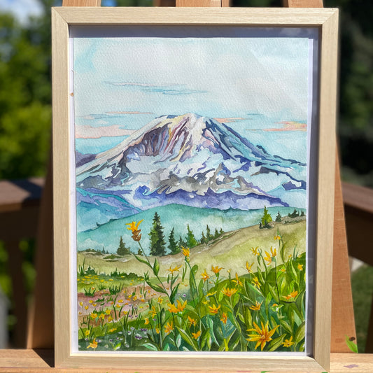 Mt. Rainier Meadows | Framed Original Watercolor Painting