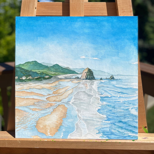 A Clear Morning at Cannon Beach | Original Watercolor Painting