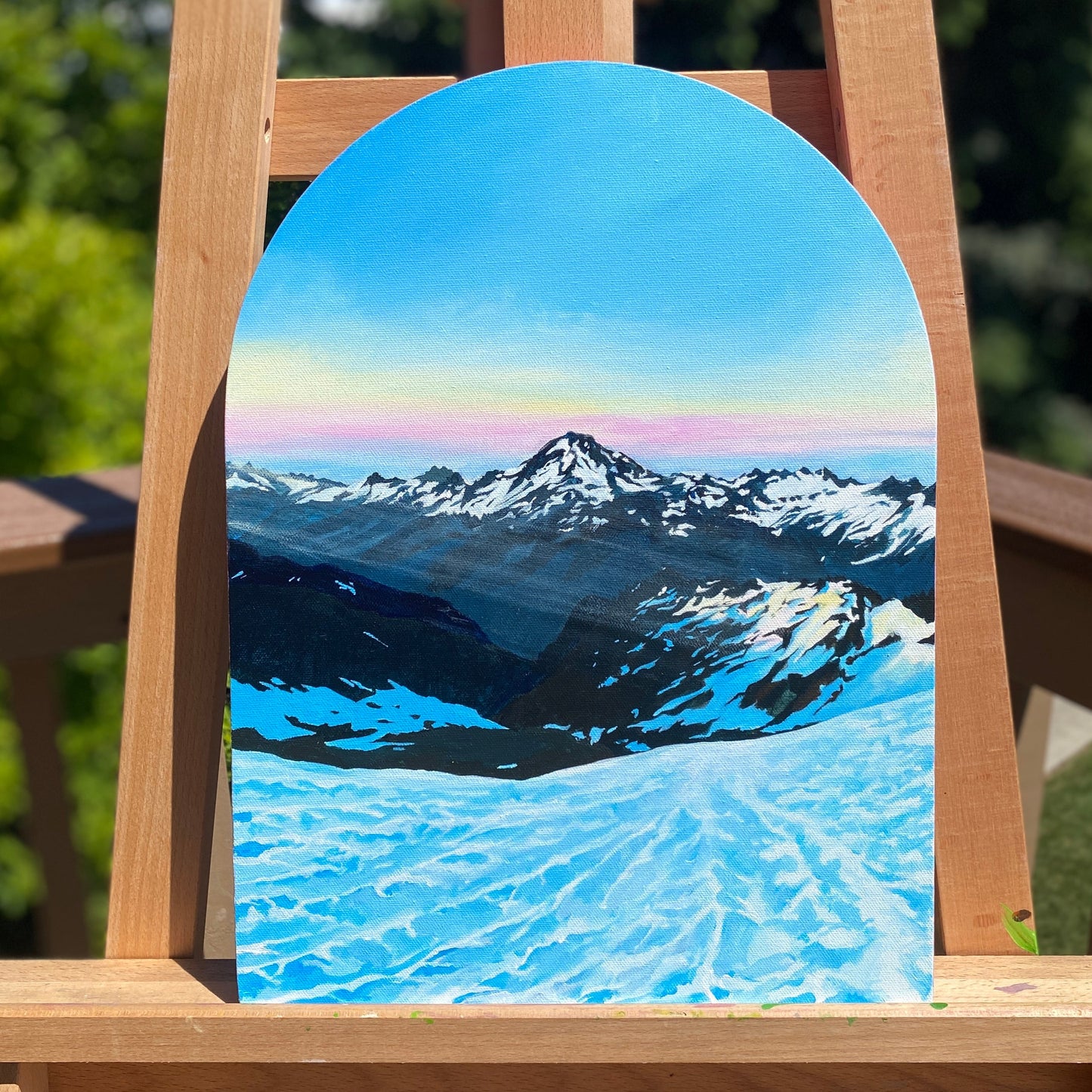 View from Mt. Shuksan Sulphide Glacier | Arch-Shaped Acrylic Painting on Canvas