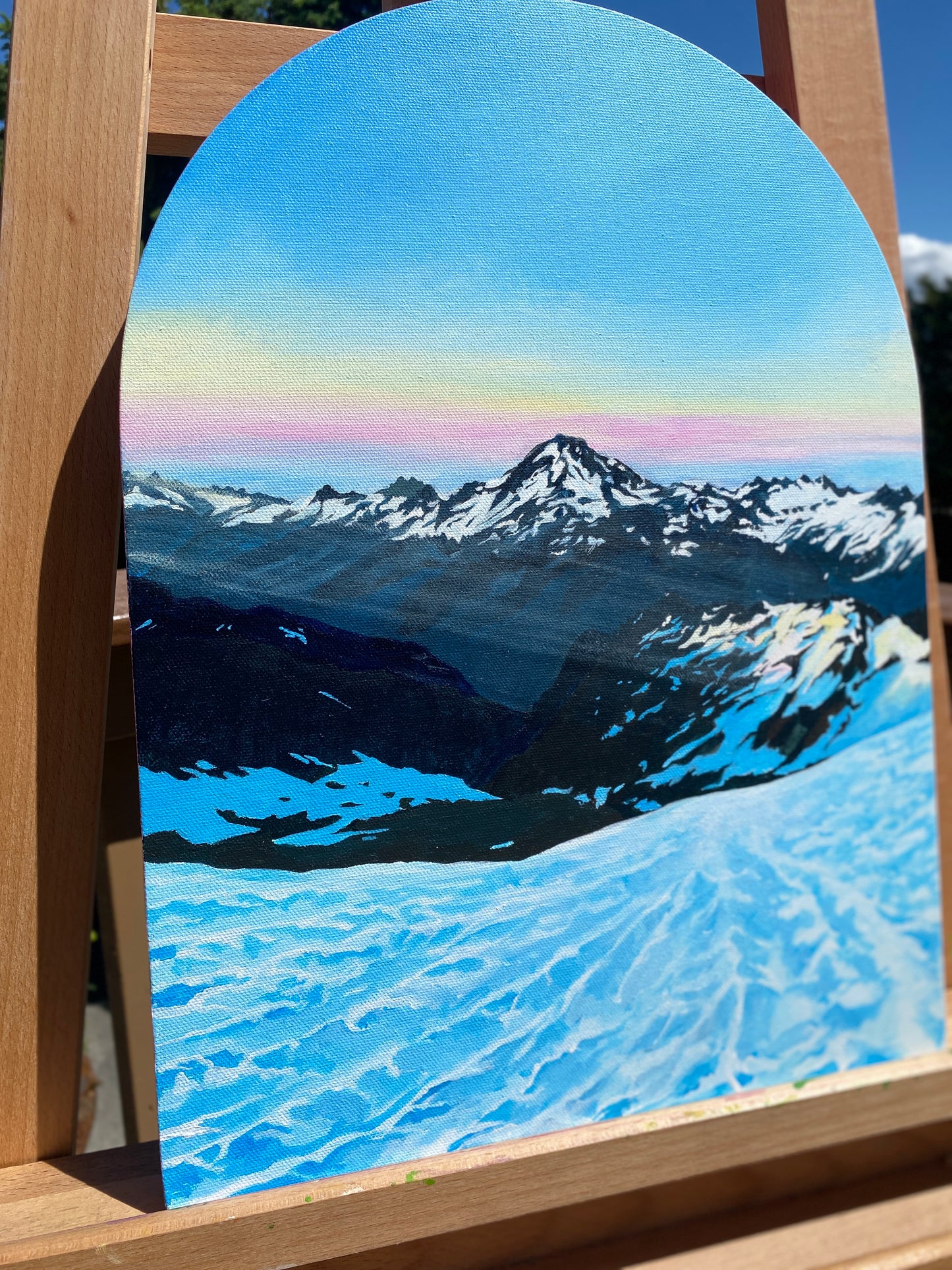 View from Mt. Shuksan Sulphide Glacier | Arch-Shaped Acrylic Painting on Canvas